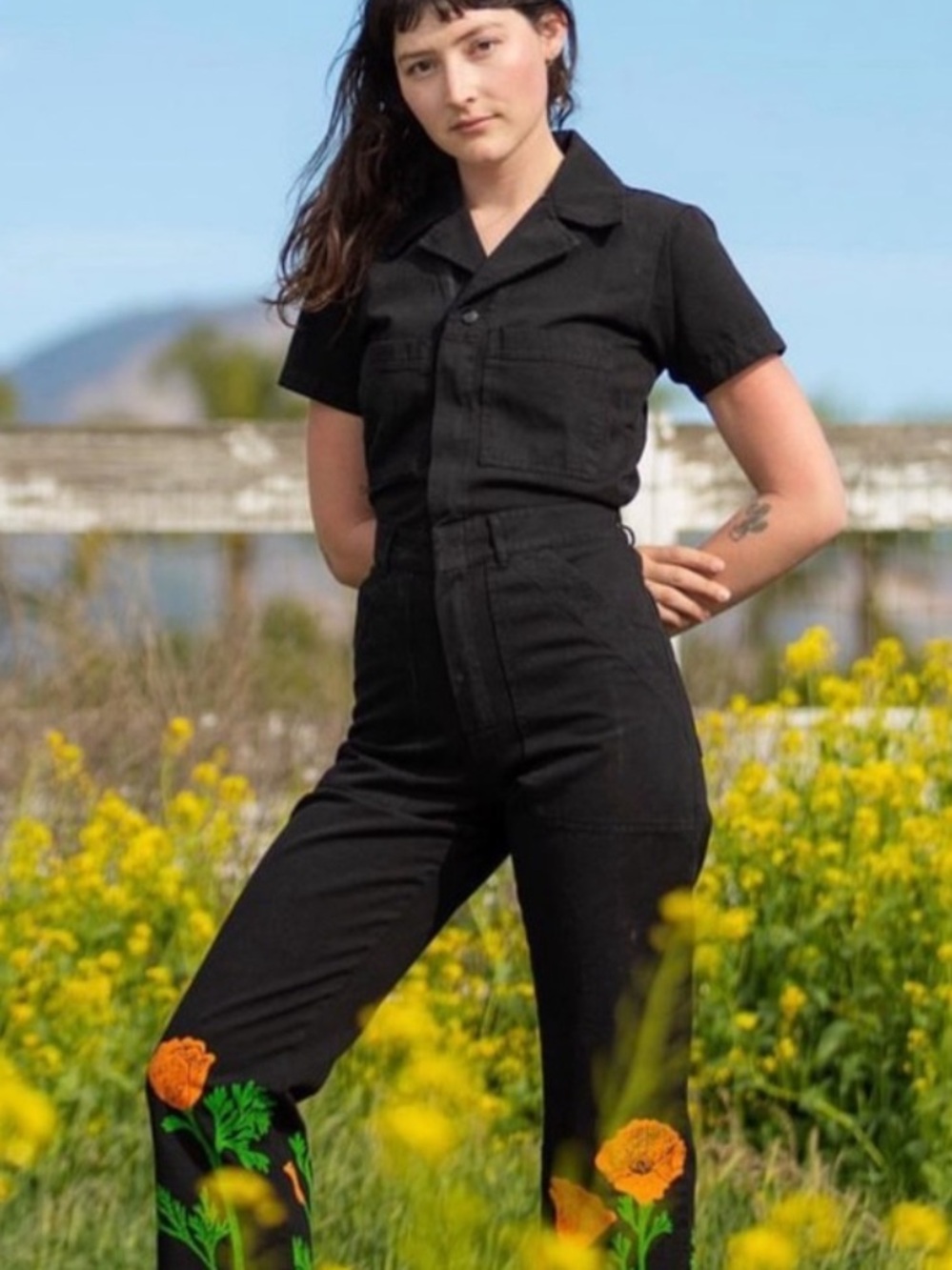 Big Bud Press California Poppy Black Short Sleeve Jumpsuit - Picture 2 of 8